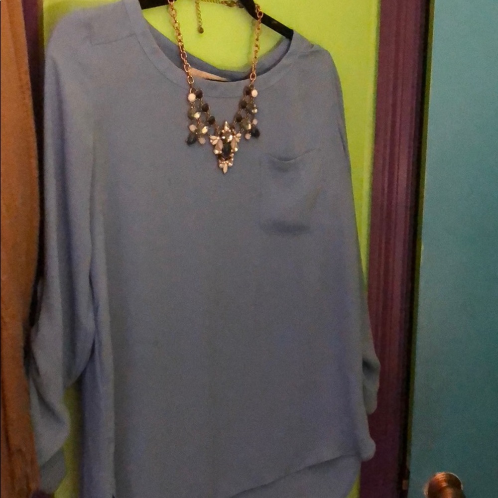 Loft cornflower blue button sleeve utility blouse